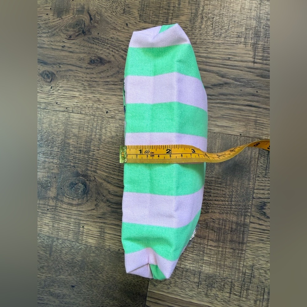 ESTEE LAUDER Recycled Fabric Makeup  Bag Bag Green Pink Striped with Zipper - Picture 4 of 8